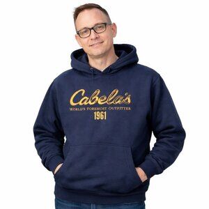 Cabelas Men's Hoodie M Navy Blue Embroidered